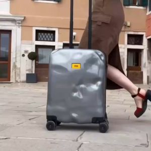 Crash Baggage Travel Luggage Icon Dented Unique Design Plain & Printed Made in Italy Black/Silver