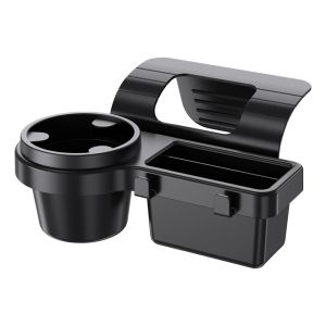 Portable Car Door Cup Holder Window Drink Bottle Holder Stand Phone Key Organizer with Dual Hanging Hooks and Charging Port
