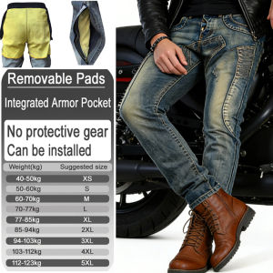 Kevlar Motorcycle Jeans Men Aramid Fiber Anti Fall Protection Riding Pants Off Road Safety Retro Style Korea Japan