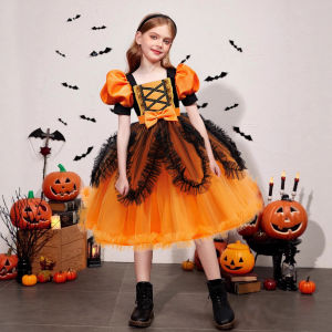 Trang phục halloween Cho Trẻ Em Cô Gái váy hầu gái Bí Ngô Cô Gái Ăn Mặc ống tay phồng Phù Thủy Trang Phục Cosplay Thiết Lập chơi giả vờ Trang Phục Stoxy Chơi Chụp Ảnh Trang Phục Lolita váy xếp tầng tiệc sinh nhật Tuổi 2-10 Tuổi