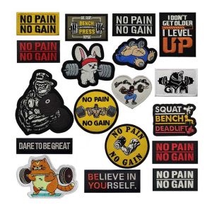 No Pain No GainFitness Morale BadgesBench PressDeadlift Barbell Applique Tactical Emblem Embroidered Patches Hook and Loop