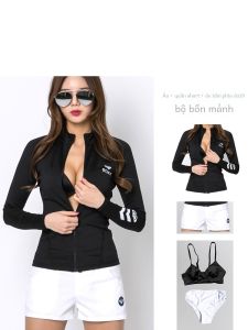 Korean Style Wetsuit Womens Two-Piece Swimsuit Slimming Long Sleeve Surf Suit Jellyfish Clothes Sunscreen Quick Dry Long Sleeve Sunscreen