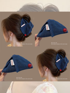 NING ZHOU | Elegant Blue Denim Large Triangle Hair Clamp for Bun Styling