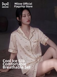 MiiOW | Icy Silk Lightweight Dotted Wearable Out Casual Pajama Set