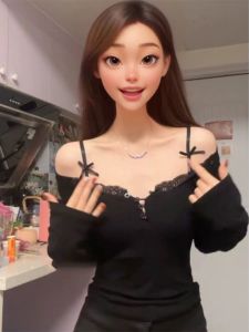 Pure Desire Large Size T-Shirt Womens Slim Fit Neck Hanging Lace Butterfly Knot Spring Base Shirt Trendy Korean Style Commute