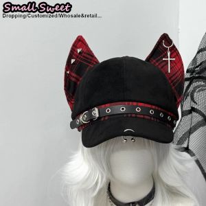 Subculture Y2K Girl Punk Doberman Dog Octagonal Hat Patchwork Dog Ears Gothic Lolita Beret Womens Mens Harajuku Accessories