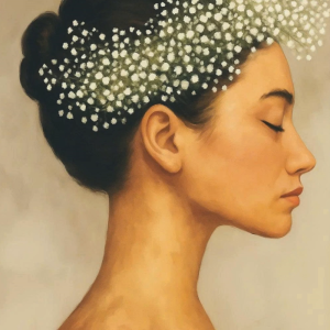 Tranh Nghệ thuật "Cô Gái Đội Hoa Baby" VIETSMART ART - Sơn dầu 45 x 60cm