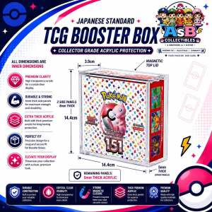 Premium Acrylic Case for Pokémon Booster Box - Strong Magnetic Hold Ultra Durable Protective Film Crystal Visibility Perfect Fit.