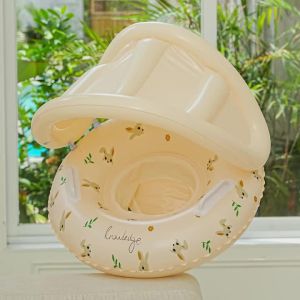 1 Vòng Bơi Bơm Hơi Hoạt Hình Sọc Có Mái Che Có Thể Tháo Rời Ghế Chống Nắng Cho Bé Trai Và Bé Gái Có Tay Cầm