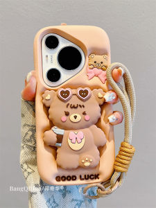 Huawei Pura70Pro+ New Model Silicone Case Mate70Pro Cartoon Cute Sunglasses Luck Bear Mate60Pro Integrated Stand Female Style Anti-Fall