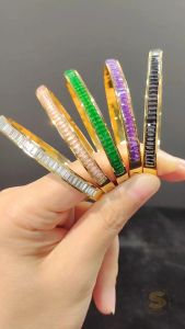 Sis Love Jewel Titanium Steel 18K Gold Plated Oval Purple Zirconia Bangle Half Row Diamond Gelang Tangan Bracelet Women Jewelry H034