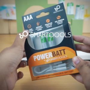 Baterai Cas Isi Ulang 2pcs Smartoools PowerBatt Ukuran AAA Voltase 1.5V dengan port Type-C USB Rechargeable Lithium Ion Battery Isi Ulang 1200 Kali Bonus Casing Baterai