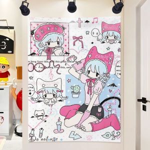VIKAMA Kawaii Pastel Chibi Girl Anime Tấm Thảm Tuyết Mùa Đông Mềm Mại Thẩm Mỹ Poster Cho Phòng Ngủ Ký Túc Xá Treo Tường Hoạt Hình Polyester