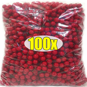 【Naitre】100/50x Mini Artificial Berries Red Fake Berry Cherry Stamen for Christmas DIY Floral Wreath Ornament New Year Party Home Decor