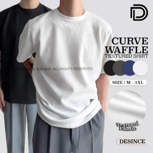 🇲🇾 DESINCE Men Waffle T-shirt Top Round Neck Plain Solid Color Tees Waffle Line Design Tshirt Baju Lelaki MT 045