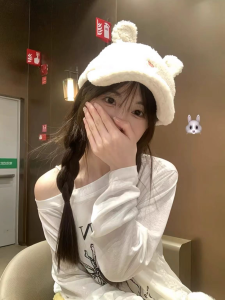 Furry Lamb Sheep Ear Baseball Cap Womens Autumn Winter Face Slimming Korean Version Heart Cute Sweet Duckbill Hat Embroidered