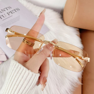 Fashion Style Rimless Sunglasses Mens 2024 Anti-Glare Sunglasses Fashion Trimming Sun Protection Glasses Travel Photography Women