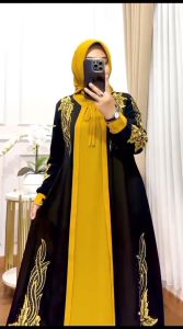Gamis Ceruty Bebydoll Full Layer & Set Hijab Bordir Premium