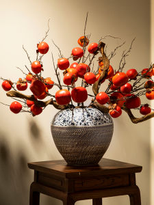 กระถางลายนูนสไตล์จีนย้อนยุค กระถางเซรามิกขนาดใหญ่ กระถางดอกไม้สำหรับตกแต่งห้องนั่งเล่น ชั้นวางของ หน้าบ้าน วัสดุเซรามิก