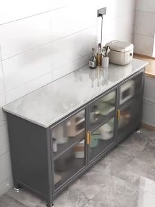 Kitchen island Table Movable Kitchen Shelf Cabinet Kitchen Island Counter Movable Island Table Door Stone Plate Floor Multi-Layer Storage Multi-Function Meal Side