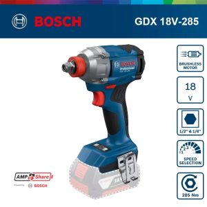 Bosch | Bosch GDX 18V-285 18V Brushless Impact Driver Wrench 2-in-1 Cordless Electric Screwdriver 285Nm AmpShare Power Tool