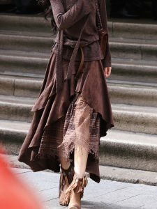 Váy Midi Chữ a Cạp Cao Bằng Vải Da Lộn Kiểu Pháp Cổ Điển Váy Midi Dài Không Đều Váy Midi Chữ a Đa Năng Váy Midi Bằng Vải Lụa