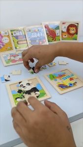 Kids Educational Jigsaw Toys: 11x11CM Wooden Puzzle Cartoon Animal Traffic Wood Puzzle Toys for Boys & Girls