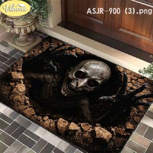 VIKAMA Halloween Door Mat Skeleton Breaking Ground Red Eyes Print Soft Non Slip For Front Door Entryway Porch Decor