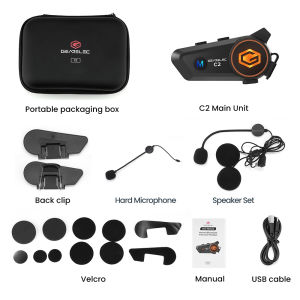 GEARELEC C2 Helm Motor Headset Bluetooth 5.3 intercom 2-Rider interkom 50M IP67 Tahan Air Sistem Komunikasi Nirkabel BT with Lampu Multiwarna