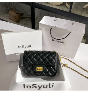 Fashionable Small Golden Ball Chain Crossbody Bag for Women Diamond Patterned Nubuck Lock Buckle Closure Casual Handbag