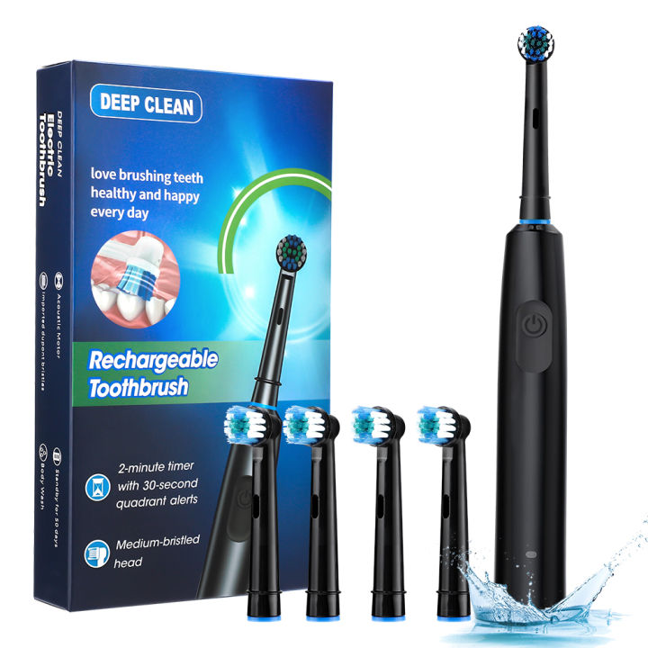 Electric Toothbrush for Adults 5 Modes Rotary Tooth Brush with 4 Replacement Soft Brush Heads Rechargeable Intelligent Timing
