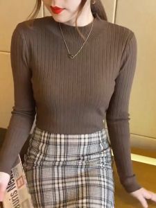 FRAN Half High Collar Long Sleeved Knitted Sweater Women Slim Fit Top Autumn and Winter Casual Top