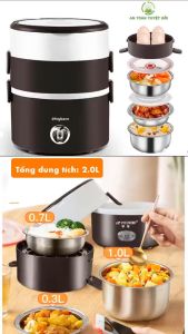 Hộp Cơm Cắm Điện Hâm Nóng 3 tầng với 3 khay INOX Cao Cấp