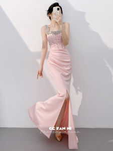 Pink Elegant Evening Dress with Fish Tail Slit