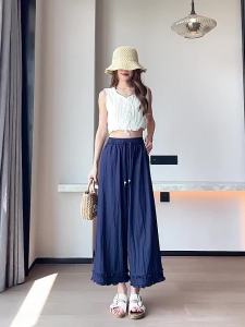 La Chapelle | Quần Dài Chân Rộng Lụa Mát Mẻ Hè Cao Thắt Dây Đeo