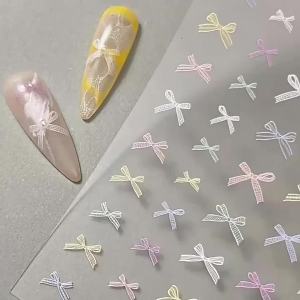 5D Relief Butterfly Nail Stickers Colorful Bow Ribbon Nail Decorations 3D Self-adhesive DIY Nail Sticker Nail Supplies Accessory