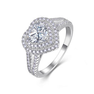 JIUZUAN 6.5mm Heart Moissanite Ring 925 Silver 18K Gold Plated Full Pave Jewelry Gift Comes with GRA Certificate