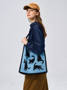 Freein Original Knitted Embroidered Tote Bag Large Capacity Cat Shoulder Bag Casual Womens Crossbody Bag New Autumn Winter