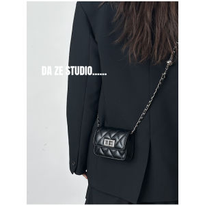 Mini Black Chain Bag Womens Fashionable Compact PU Leather Korean Style Lock Buckle Closure Soft Foldable Casual Crossbody Bag