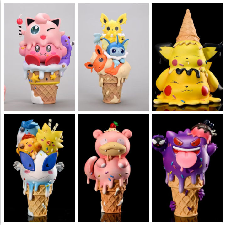 ส่งเร็วภาพอนิเมะไอศกรีมโปเกมอน Eevee Kirby Gengar Slowpoke Pikachu Psyduck Bulaur Bassnorlax คอลเลกชันของเล่นโมเดล