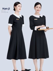 Beauty Salon Work Uniform Dress for Women Black Collar High-End