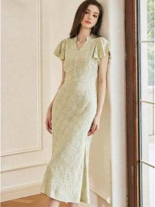 Roey s house | Elegant Light Green Fish Tail Dress with Ruffled Sleeves