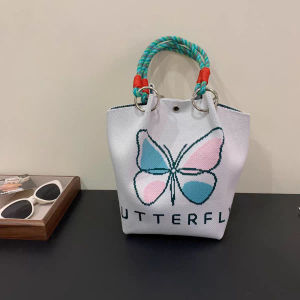 Hand Knitted Birthday Gift Bag Baby One Month Celebration Return Favor Sweets Bag Bucket Shape Soft Polyester Womens Handbag