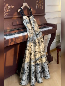 AEJUONOS | Vintage Ink Wash Painting French Waist-Accentuating Slimming Womens Dress