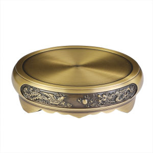 Bronze Incense Burner Pure Copper Home Decor Lotus Mountain Water Base round Retro Wealth Attracting Display Chinese Artisan Craft