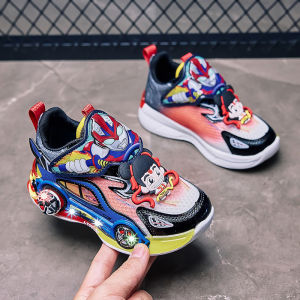 Breathable Mesh Childrens Sports Shoes Summer New Style Light-Up LED Soft Bottom Anti-Slip Whicha Boys Waterproof Running Shoes