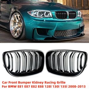 For BMW E81 E87 1-Series 128i 130i 135i 2004-2013 Front Bumper Kidney Grille 1Pair Double Slat Racing Grill Glossy Black Grille