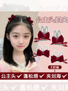 กิ๊บติดผมโบว์ผีเสื้อสีแดงสไตล์เจ้าหญิง กิ๊บติดผมผ้ากำมะหยี่สำหรับเด็ก ตกแต่งผมด้านข้าง ตกแต่งผมฤดูใบไม้ร่วงและฤดูหนาว