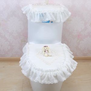 Bộ Ba Món Gối Mềm Hình Gấu Ren Trắng Kiểu Châu Âu Cho Bồn Rửa Bồn Cầu Có Khóa Kéo Đệm Mềm Vòng Ghế Dụng Cụ Vệ Sinh Cá Nhân