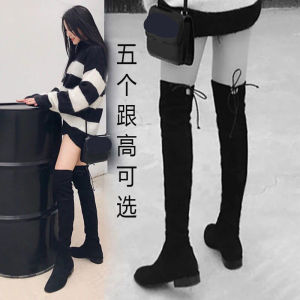 Knee High Boots Womens Long Boots 2025 Autumn Winter New Elastic Thick Heel Flat Bottom Slim Boot Horse Boots Fashionable Korean Style